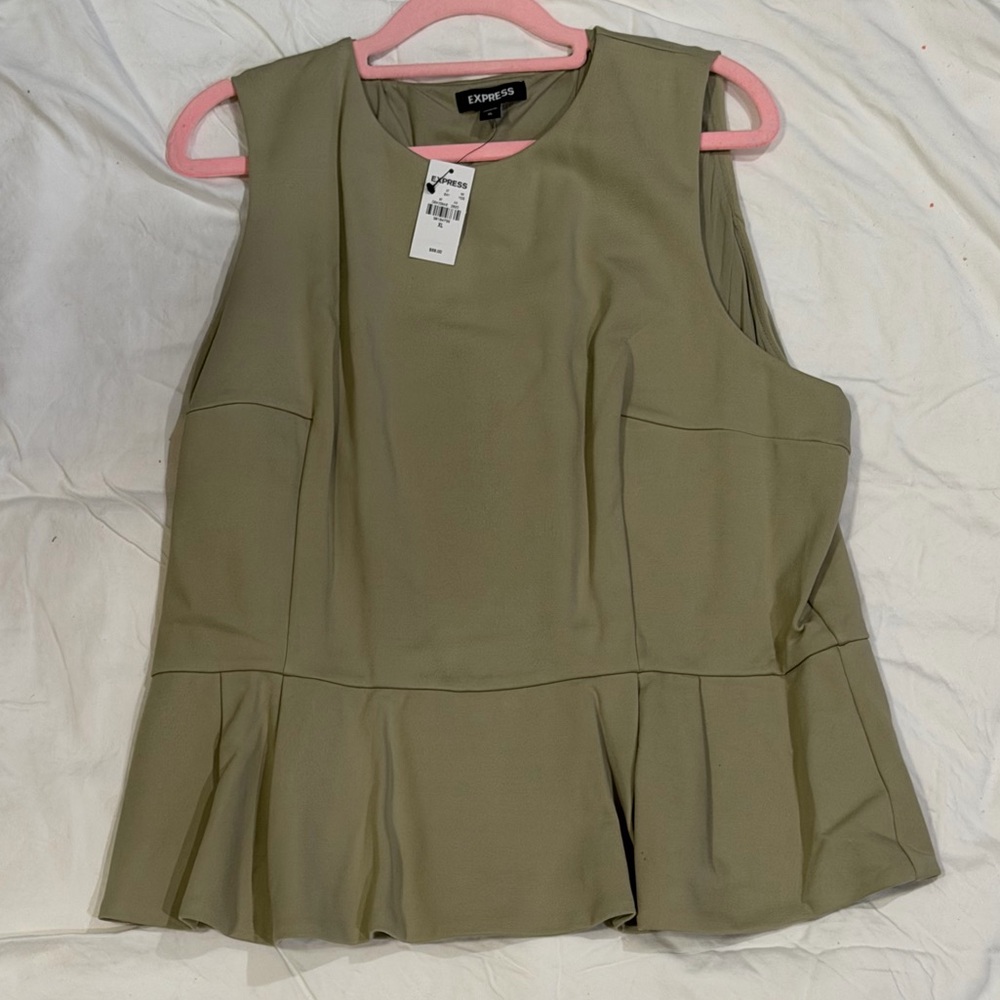 Express Olive Sleeveless Peplum Blouse